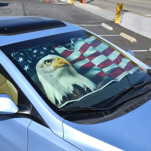 BDK الوطني USA EAGLE FLAG Front Windshield Sunshade-Accordion قابلة للطي الظل التلقائي للسيارة شاحنة سيارات الدفع الرباعي UV Rays Sun Visor Protecor in Saudi Arabia