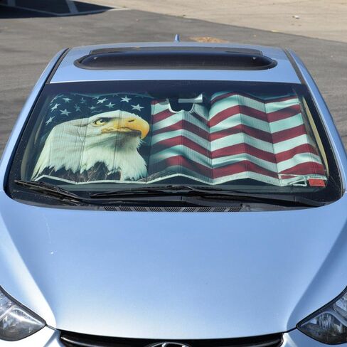 BDK الوطني USA EAGLE FLAG Front Windshield Sunshade-Accordion قابلة للطي الظل التلقائي للسيارة شاحنة سيارات الدفع الرباعي UV Rays Sun Visor Protecor in Saudi Arabia