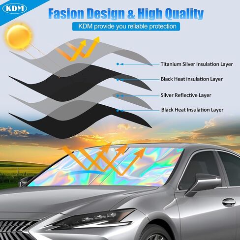 KDM Laser Silver Style Gindshield Sun Shade Fit for Toyo-Ta Rav4 2019 2020 2021 2022 2023 2024 2025 ، Windows Windows Sunshade Protector Sunshad in Saudi Arabia