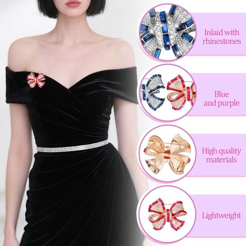 2pcs دبابيس Bow Bow Rhinestone ، بروش طوق القوس اللامع ، ملحق ملابس ، مناسب للنساء ، هدية المرأة in Kuwait