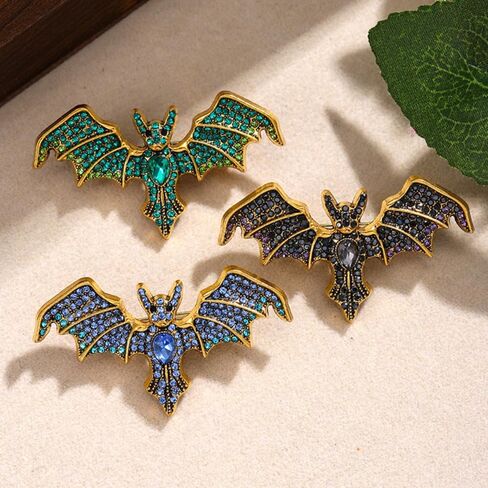 Gothic Bat Brooch Vintage Crystal Vampire Lapel Pins Punk Style Bat Collar Pin Goth Mysterious Witch Jewelry Halloween Party Costume Accessories in Saudi Arabia