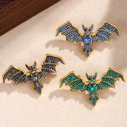 Gothic Bat Brooch Vintage Crystal Vampire Lapel Pins Punk Style Bat Collar Pin Goth Mysterious Witch Jewelry Halloween Party Costume Accessories in Saudi Arabia