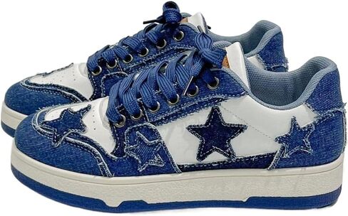 Cute Star Sneakers PU Leather Stylish Lace Up Flat Skate Shoes for Women Casual Comfortable Non Slip Fashionable Streetwear Versatile Daily Wear in Saudi Arabia