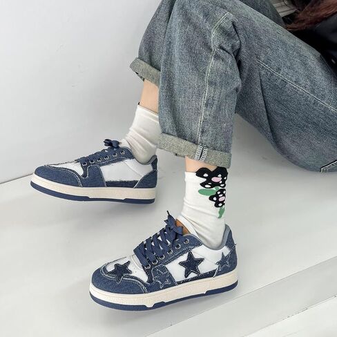 Cute Star Sneakers PU Leather Stylish Lace Up Flat Skate Shoes for Women Casual Comfortable Non Slip Fashionable Streetwear Versatile Daily Wear in Saudi Arabia