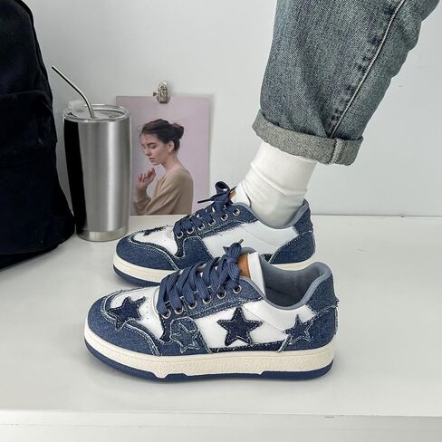 Cute Star Sneakers PU Leather Stylish Lace Up Flat Skate Shoes for Women Casual Comfortable Non Slip Fashionable Streetwear Versatile Daily Wear in Saudi Arabia