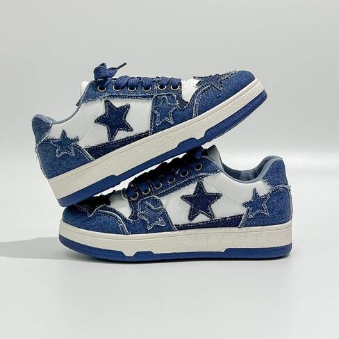Cute Star Sneakers PU Leather Stylish Lace Up Flat Skate Shoes for Women Casual Comfortable Non Slip Fashionable Streetwear Versatile Daily Wear in Saudi Arabia
