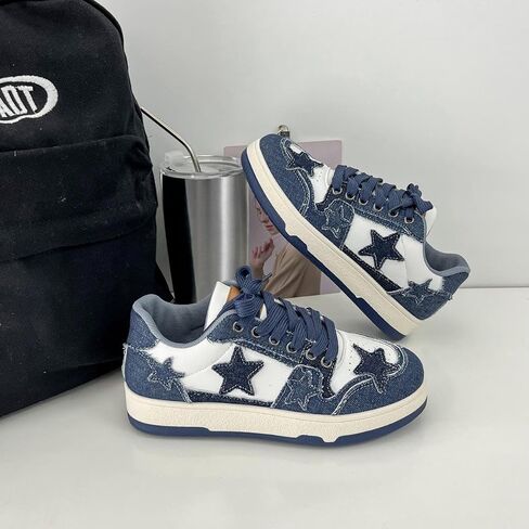 Cute Star Sneakers PU Leather Stylish Lace Up Flat Skate Shoes for Women Casual Comfortable Non Slip Fashionable Streetwear Versatile Daily Wear in Saudi Arabia