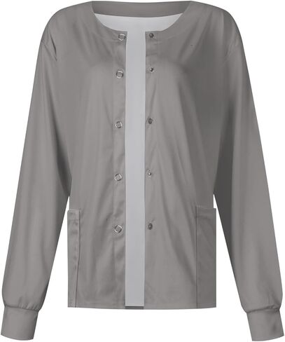 Scrub Jackets for Woman Long Sleeve Snap Front Solid Color Scrub Tops Plus Size Warm Up Medical Nurse Working Uniform in Saudi Arabia