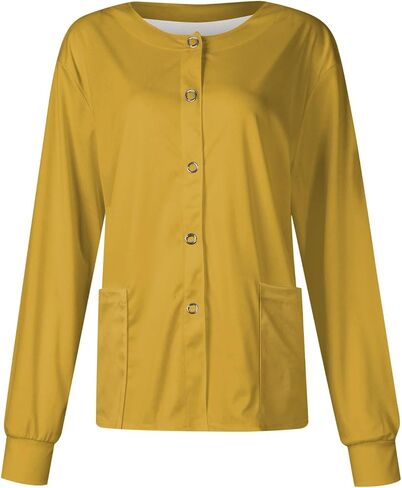 Scrub Jackets for Woman Long Sleeve Snap Front Solid Color Scrub Tops Plus Size Warm Up Medical Nurse Working Uniform in Saudi Arabia