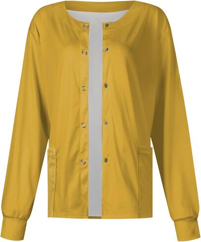 Scrub Jackets for Woman Long Sleeve Snap Front Solid Color Scrub Tops Plus Size Warm Up Medical Nurse Working Uniform in Saudi Arabia