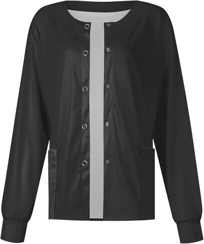 Scrub Jackets for Woman Long Sleeve Snap Front Solid Color Scrub Tops Plus Size Warm Up Medical Nurse Working Uniform in Saudi Arabia