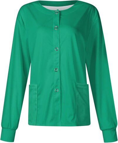 Scrub Jackets for Woman Long Sleeve Snap Front Solid Color Scrub Tops Plus Size Warm Up Medical Nurse Working Uniform in Saudi Arabia