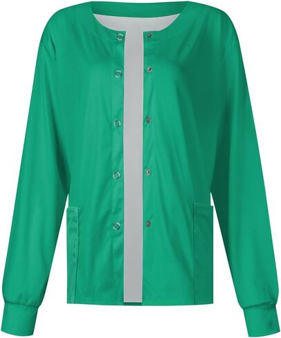 Scrub Jackets for Woman Long Sleeve Snap Front Solid Color Scrub Tops Plus Size Warm Up Medical Nurse Working Uniform in Saudi Arabia