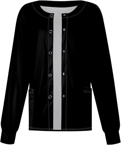 Scrub Jackets for Woman Long Sleeve Snap Front Solid Color Scrub Tops Plus Size Warm Up Medical Nurse Working Uniform in Saudi Arabia