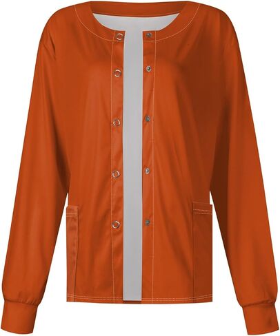 Scrub Jackets for Woman Long Sleeve Snap Front Solid Color Scrub Tops Plus Size Warm Up Medical Nurse Working Uniform in Saudi Arabia