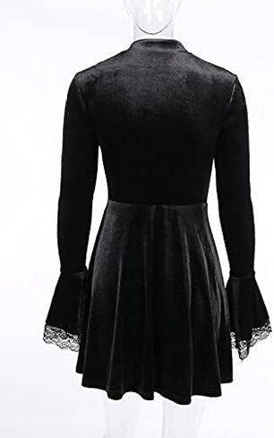 TSMNZMU Goth Velvet Dress for Women Vintage Long Flare Sleeve Dresses Punk Grunge Witchy Dress Harajuku Emo Lolita Dress in Kuwait