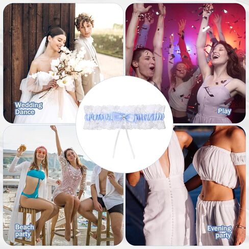 Giantree Blue Bride Wedding Garter, Bow Garters for Bride, Lace Stretchable Leg Garter Weddings for Brides Plus Size, Thigh Garters Elegant Wedding Accessories ifts for Women and Girls in Saudi Arabia