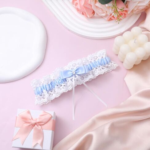 Giantree Blue Bride Wedding Garter, Bow Garters for Bride, Lace Stretchable Leg Garter Weddings for Brides Plus Size, Thigh Garters Elegant Wedding Accessories ifts for Women and Girls in Saudi Arabia