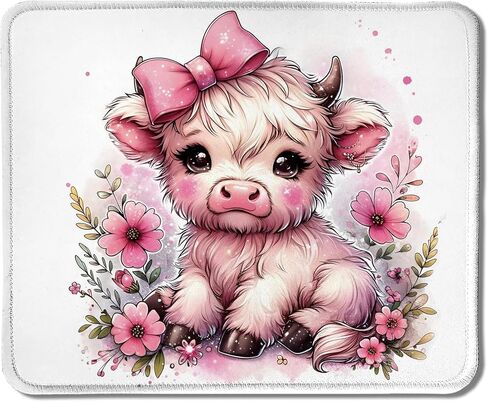 Highland Cow Mouse Pad, Coquette Pink Bow Floral Cow Mouse Pads for Wireless Mouse Computers Laptop Desk Accessories, Highland Cow Gifts, Cow Gifts for Cow Lovers, 9.5x7.9 Inch in Kuwait