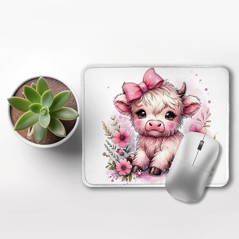 Highland Cow Mouse Pad, Coquette Pink Bow Floral Cow Mouse Pads for Wireless Mouse Computers Laptop Desk Accessories, Highland Cow Gifts, Cow Gifts for Cow Lovers, 9.5x7.9 Inch in Kuwait