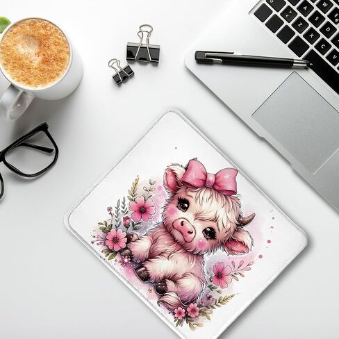 Highland Cow Mouse Pad, Coquette Pink Bow Floral Cow Mouse Pads for Wireless Mouse Computers Laptop Desk Accessories, Highland Cow Gifts, Cow Gifts for Cow Lovers, 9.5x7.9 Inch in Kuwait