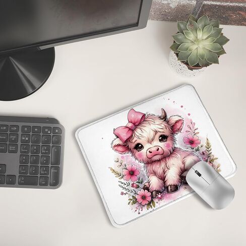 Highland Cow Mouse Pad, Coquette Pink Bow Floral Cow Mouse Pads for Wireless Mouse Computers Laptop Desk Accessories, Highland Cow Gifts, Cow Gifts for Cow Lovers, 9.5x7.9 Inch in Kuwait