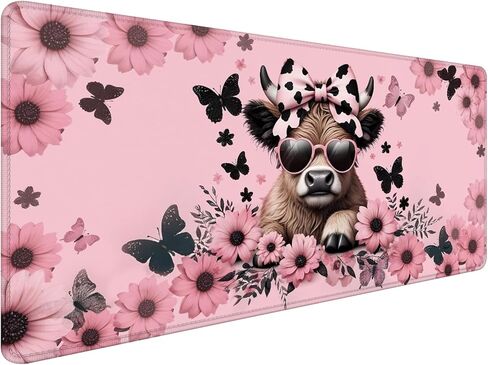 Highland Cow Mouse Pad, Coquette Pink Bow Floral Cow Mouse Pads for Wireless Mouse Computers Laptop Desk Accessories, Highland Cow Gifts, Cow Gifts for Cow Lovers, 9.5x7.9 Inch in Kuwait