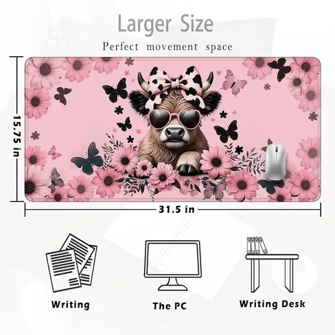 Highland Cow Mouse Pad, Coquette Pink Bow Floral Cow Mouse Pads for Wireless Mouse Computers Laptop Desk Accessories, Highland Cow Gifts, Cow Gifts for Cow Lovers, 9.5x7.9 Inch in Kuwait