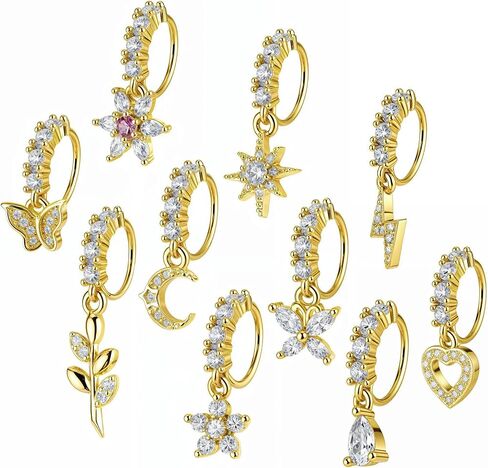 10pcs Dangle Nose Ring 20g Nose Piercing Jewelry Silver Butterfly Heart Moon Flower Leaf Star Cute Nose Rings For Women Cartilage Earring Nose Body Piercing Jewelry in Saudi Arabia