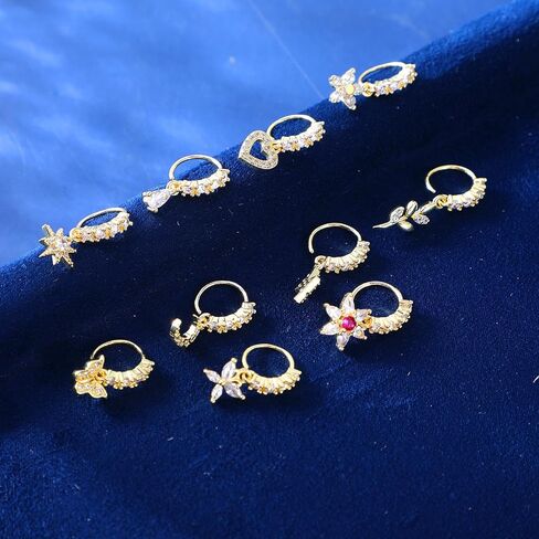 10pcs Dangle Nose Ring 20g Nose Piercing Jewelry Silver Butterfly Heart Moon Flower Leaf Star Cute Nose Rings For Women Cartilage Earring Nose Body Piercing Jewelry in Saudi Arabia