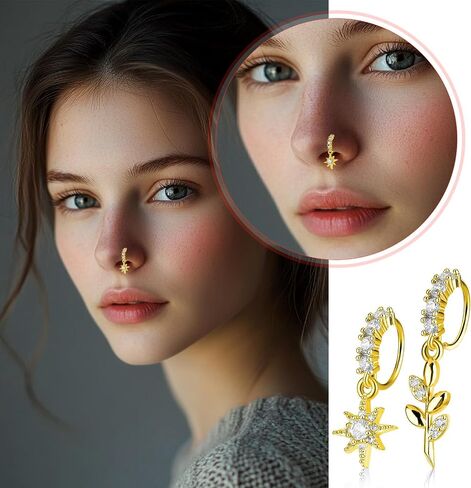 10pcs Dangle Nose Ring 20g Nose Piercing Jewelry Silver Butterfly Heart Moon Flower Leaf Star Cute Nose Rings For Women Cartilage Earring Nose Body Piercing Jewelry in Saudi Arabia