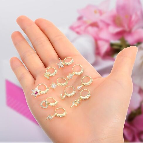 10pcs Dangle Nose Ring 20g Nose Piercing Jewelry Silver Butterfly Heart Moon Flower Leaf Star Cute Nose Rings For Women Cartilage Earring Nose Body Piercing Jewelry in Saudi Arabia