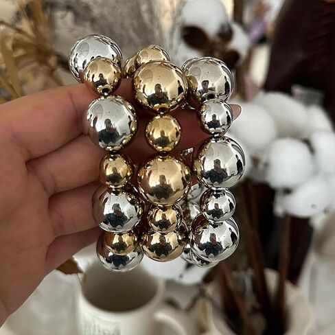 3Pcs Chunky Gold Large Beaded Bracelets Set Stackable for Women Trendy, Exaggerated Silver Big Round Ball Beads Bracelet Stretch Elastic Chain Jewelry Gift in Saudi Arabia