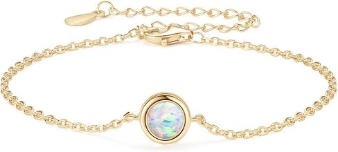 سوار Yunkai Sterling Silver Opal للنساء ، 6.5 "+2" سوار Opal Link القابل للتعديل ، هدية مجوهرات Hypoallergenic البيضاء/الذهبية في أكتوبر. in Kuwait