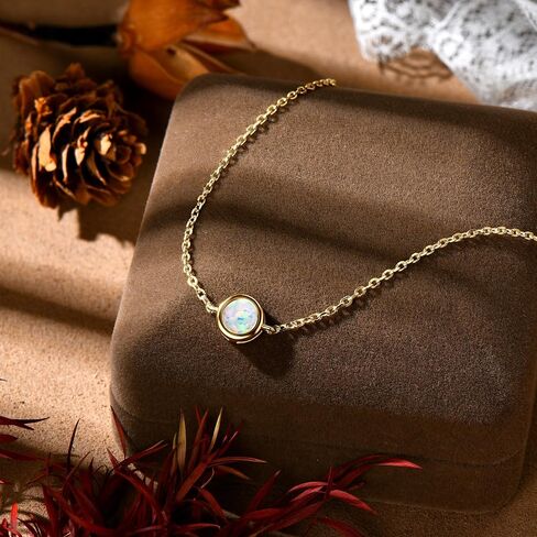 سوار Yunkai Sterling Silver Opal للنساء ، 6.5 "+2" سوار Opal Link القابل للتعديل ، هدية مجوهرات Hypoallergenic البيضاء/الذهبية في أكتوبر. in Kuwait