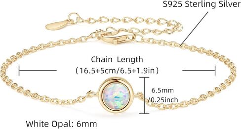 سوار Yunkai Sterling Silver Opal للنساء ، 6.5 "+2" سوار Opal Link القابل للتعديل ، هدية مجوهرات Hypoallergenic البيضاء/الذهبية في أكتوبر. in Kuwait