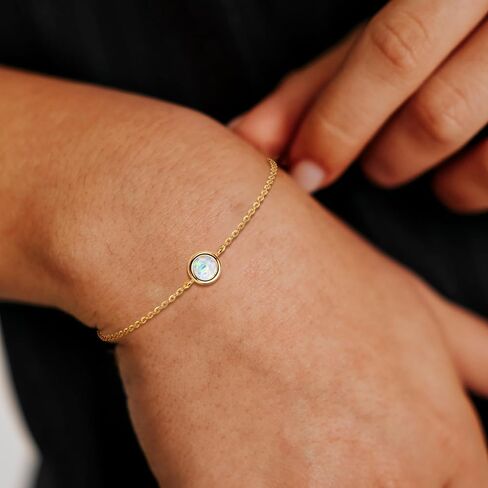 سوار Yunkai Sterling Silver Opal للنساء ، 6.5 "+2" سوار Opal Link القابل للتعديل ، هدية مجوهرات Hypoallergenic البيضاء/الذهبية في أكتوبر. in Kuwait