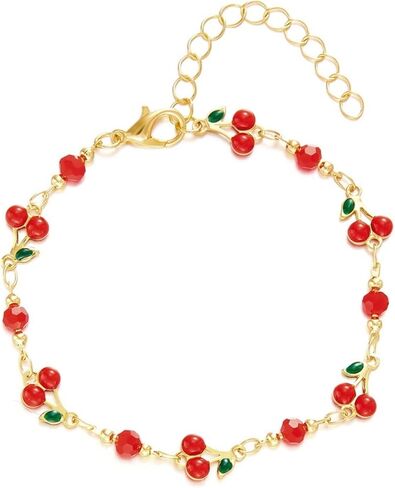 Gold Cherry Bracelet for Women Dainty Cherry Chain Bracelet Colorful Evil Eye Heart Link Bracelet Adjustable Summer Beach Jewelry in Kuwait