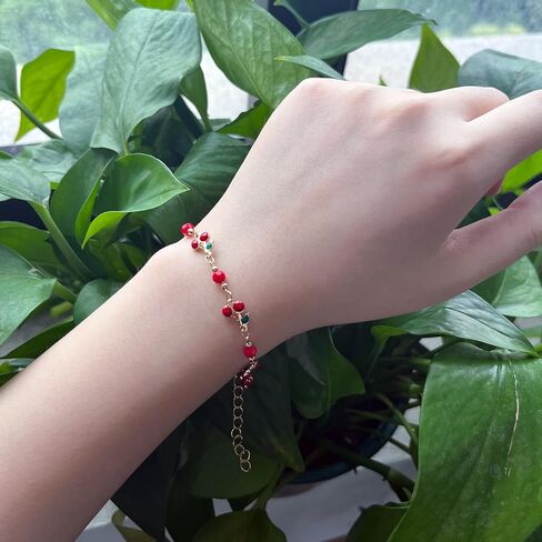 Gold Cherry Bracelet for Women Dainty Cherry Chain Bracelet Colorful Evil Eye Heart Link Bracelet Adjustable Summer Beach Jewelry in Kuwait