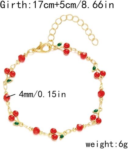 Gold Cherry Bracelet for Women Dainty Cherry Chain Bracelet Colorful Evil Eye Heart Link Bracelet Adjustable Summer Beach Jewelry in Kuwait