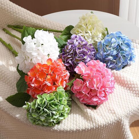 3Pcs Hydrangea Artificial Flowers, 22.44" Real Touch Latex Faux Hydrangea with Long Stems & Leaves for Home Office Decor or Wedding, Party, Centerpieces, Floral Arrangements (White) in Saudi Arabia