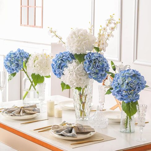 3Pcs Hydrangea Artificial Flowers, 22.44" Real Touch Latex Faux Hydrangea with Long Stems & Leaves for Home Office Decor or Wedding, Party, Centerpieces, Floral Arrangements (White) in Saudi Arabia