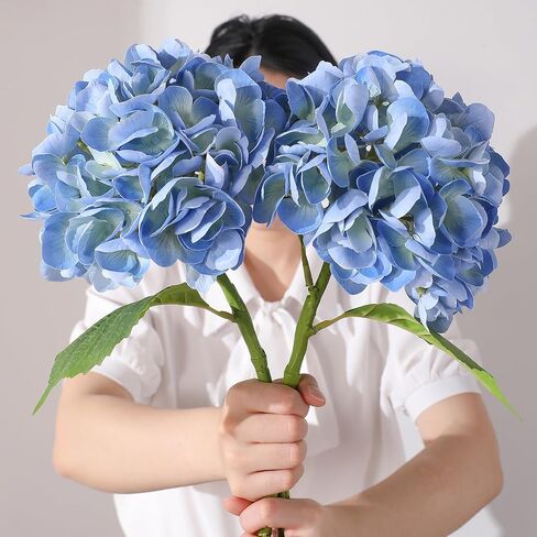 3Pcs Hydrangea Artificial Flowers, 22.44" Real Touch Latex Faux Hydrangea with Long Stems & Leaves for Home Office Decor or Wedding, Party, Centerpieces, Floral Arrangements (White) in Saudi Arabia