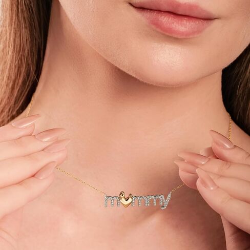 هدايا عيد ميلاد الأم من كالي تروف | قلادة من الفضة الإسترليني عيار 925 للنساء | 1/10cttw قلادة الماس الأبيض للنساء | قلادة بقلادة "الأم" هدية لها | مجوهرات الأزياء للنساء in Kuwait