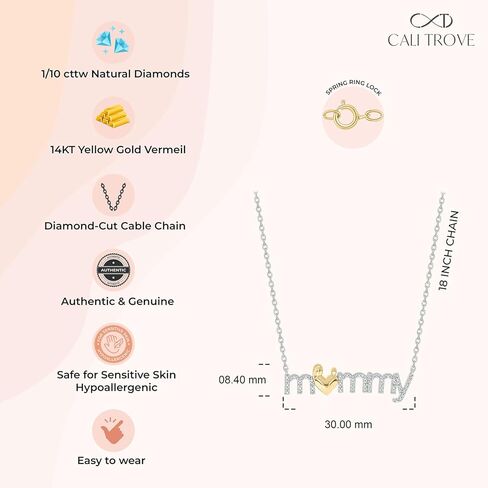 هدايا عيد ميلاد الأم من كالي تروف | قلادة من الفضة الإسترليني عيار 925 للنساء | 1/10cttw قلادة الماس الأبيض للنساء | قلادة بقلادة "الأم" هدية لها | مجوهرات الأزياء للنساء in Kuwait