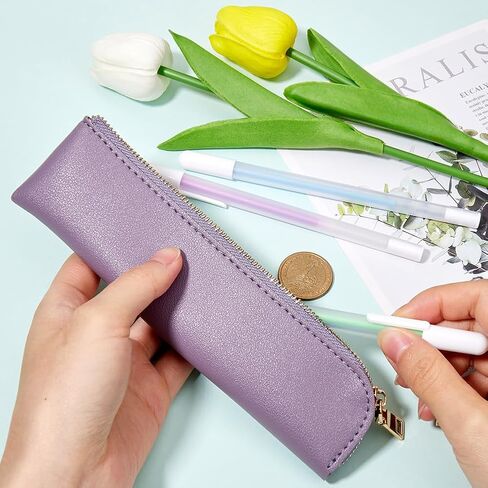 GORGECRAFT Stationery Storage Bag PU Leather Pencil Case Slim Design Soft Small Aesthetic Pen Pouch Solid Color Portable Zipper Cosmetic Bag for Pen Pencils Markers Gifts (Pink) in Kuwait