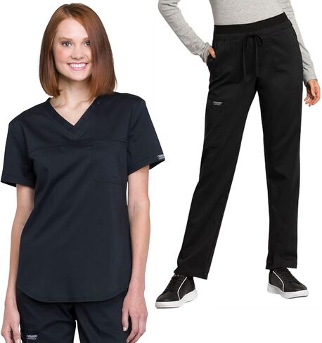 مجموعة فرك شيروكي للنساء v -neck قابلة للتثوق أعلى WW657 مع منتصف الساق مدبب الساق SCRUB in Saudi Arabia