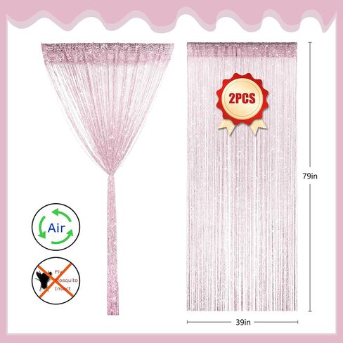 2 Pieces Pink Glitter String Curtains, 39x79 Inch Doorway Beads Curtains, String Curtain for Doorway, Room, Closet Partition, Windows Wedding Party Boho Tassel Home Decoration in Saudi Arabia