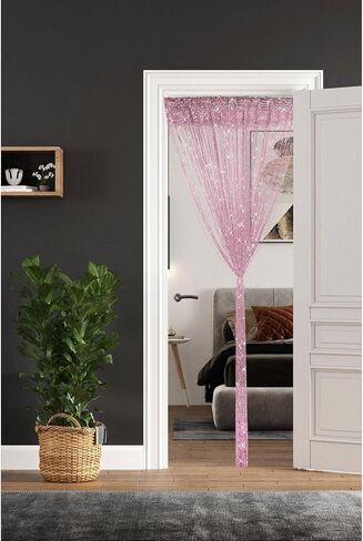 2 Pieces Pink Glitter String Curtains, 39x79 Inch Doorway Beads Curtains, String Curtain for Doorway, Room, Closet Partition, Windows Wedding Party Boho Tassel Home Decoration in Saudi Arabia