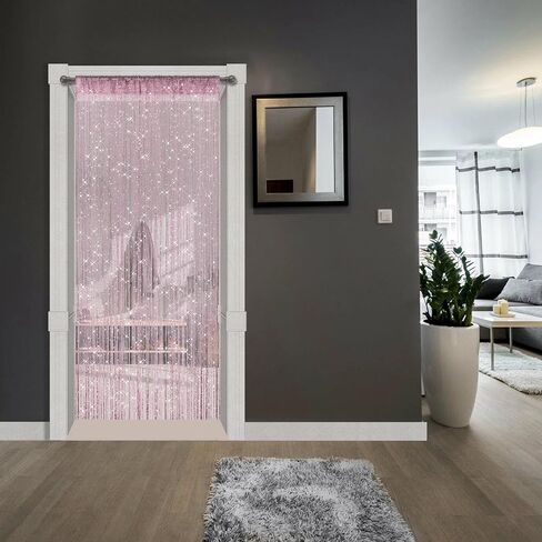 2 Pieces Pink Glitter String Curtains, 39x79 Inch Doorway Beads Curtains, String Curtain for Doorway, Room, Closet Partition, Windows Wedding Party Boho Tassel Home Decoration in Saudi Arabia